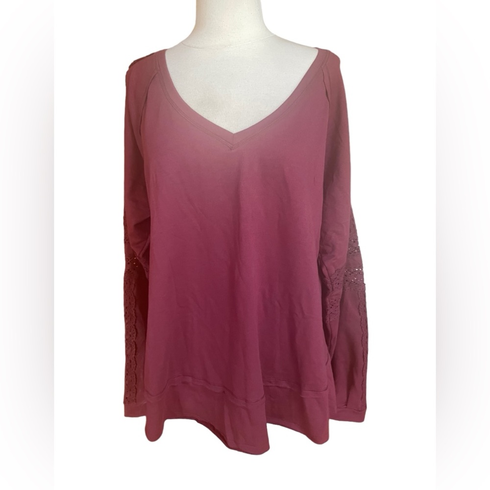 NWT Knox Rose‎ Antique Berry Open Weave Arms V-Neck Sweater
